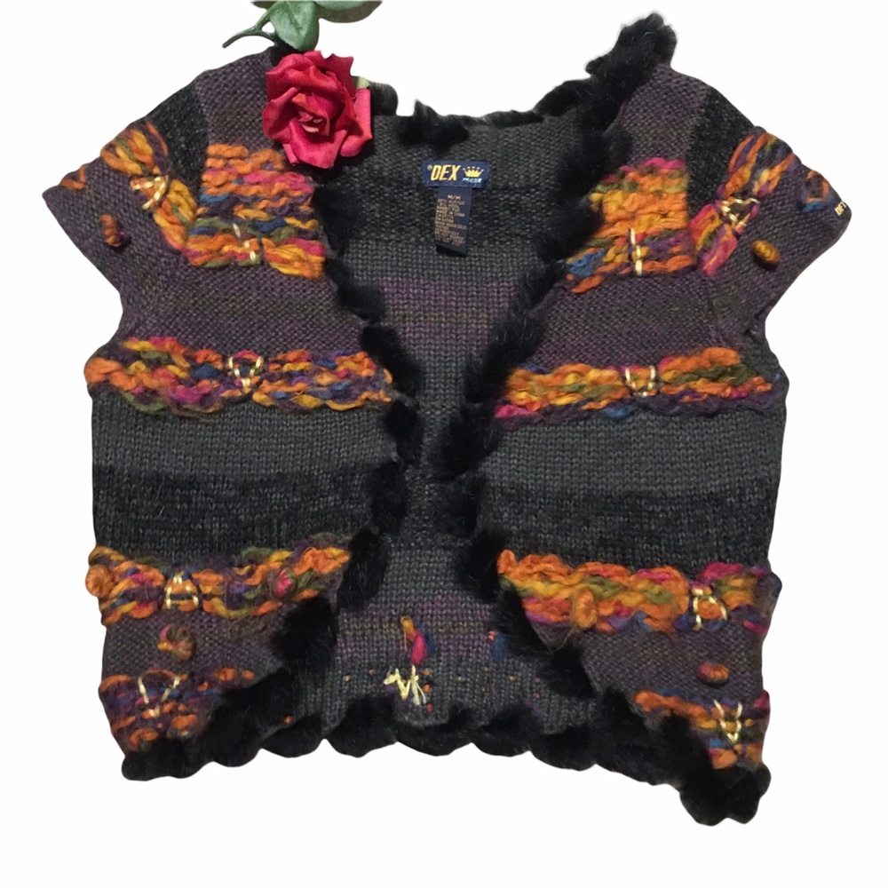 DEX Fresh Vest WOOL RABBIT FUR Open front Knit M/M WhimsyGoth Dark Fairy